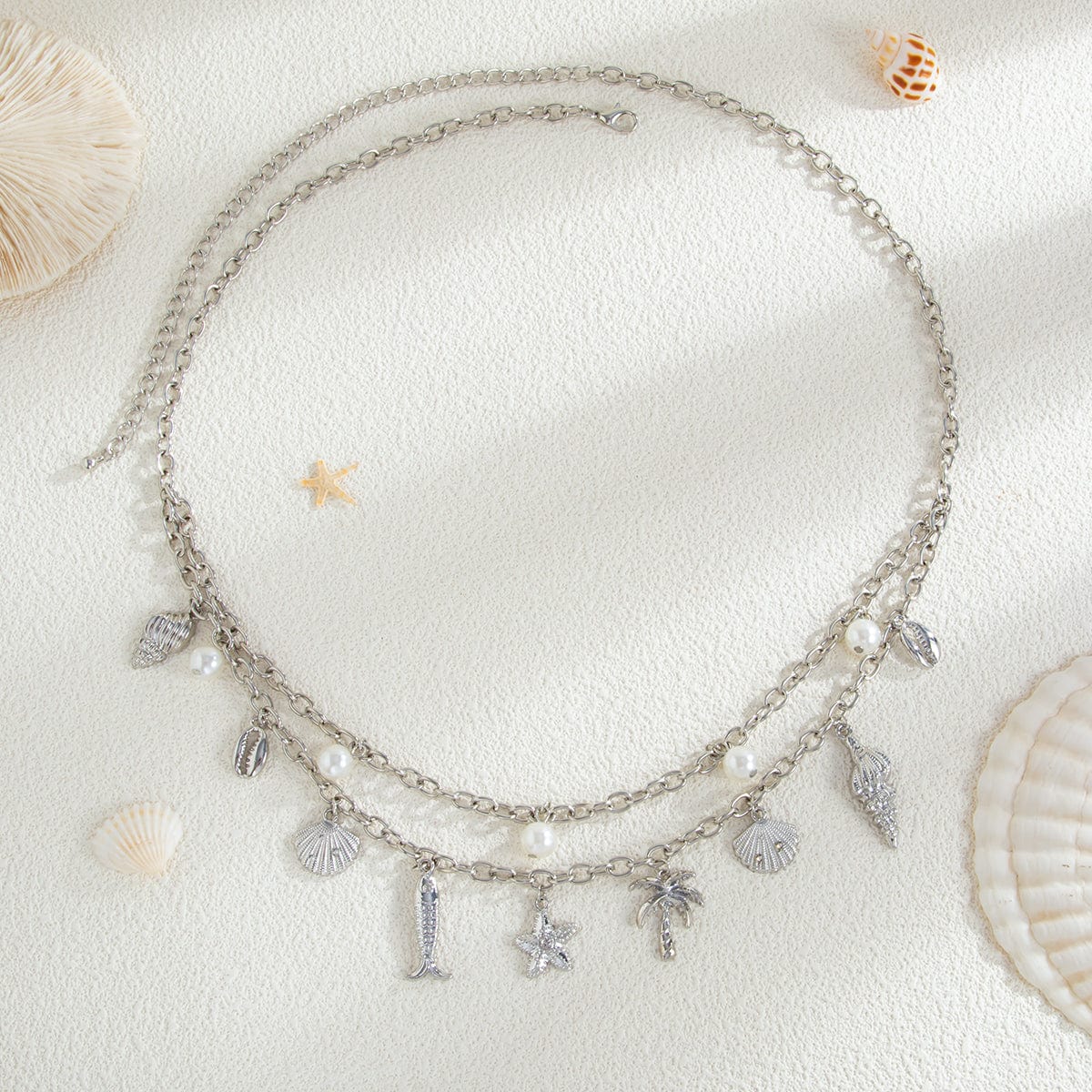 Boho Layered Goldfish Coconut Tree Starfish Tassel Waist Chain - ArtGalleryZen