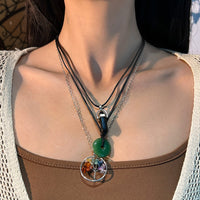 Thumbnail for Boho Layered Healing Crystal Family Tree Pendant Wax Cord Necklace Set - ArtGalleryZen