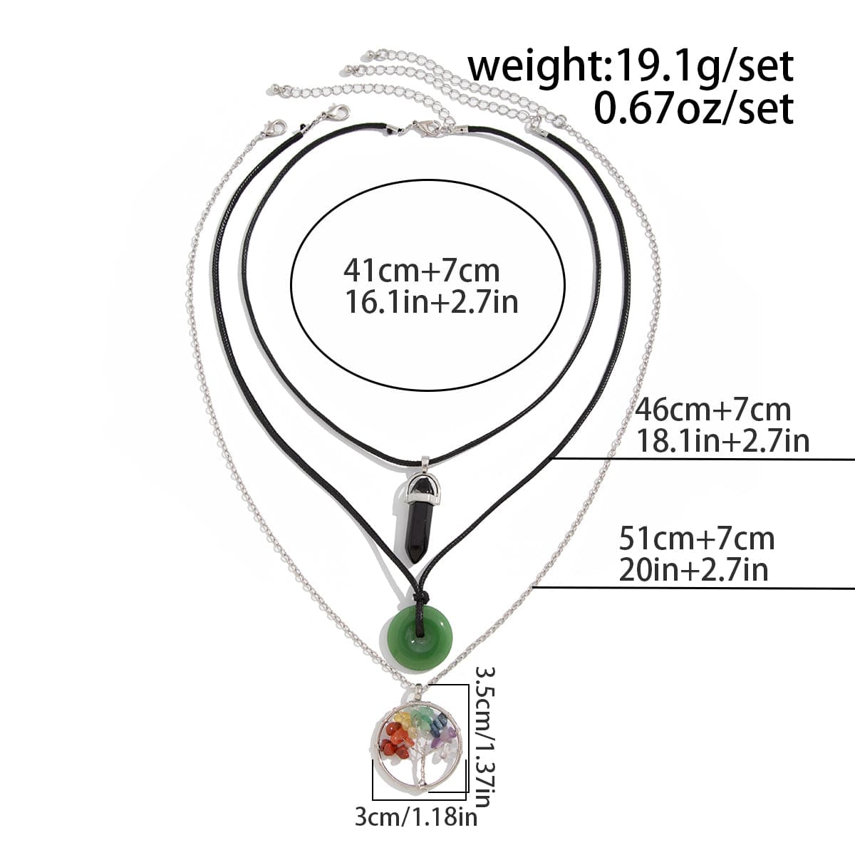 Boho Layered Healing Crystal Family Tree Pendant Wax Cord Necklace Set - ArtGalleryZen