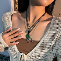 Thumbnail for Boho Layered Healing Crystal Family Tree Pendant Wax Cord Necklace Set - ArtGalleryZen