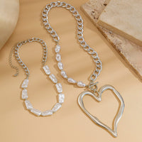 Thumbnail for Boho Layered Heart Pendant Irregular Pearl Curb Chain Choker Necklace Set - ArtGalleryZen
