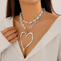 Thumbnail for Boho Layered Heart Pendant Irregular Pearl Curb Chain Choker Necklace Set