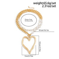 Thumbnail for Boho Layered Heart Pendant Irregular Pearl Curb Chain Choker Necklace Set