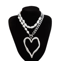 Thumbnail for Boho Layered Heart Pendant Irregular Pearl Curb Chain Choker Necklace Set