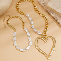 Thumbnail for Boho Layered Heart Pendant Irregular Pearl Curb Chain Choker Necklace Set