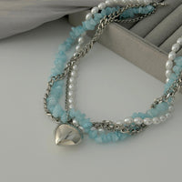 Thumbnail for Boho Layered Heart Pendant Turquoise Pearl Curb Chain Choker Necklace - ArtGalleryZen