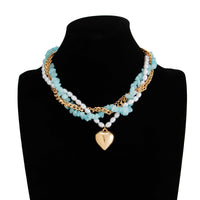Thumbnail for Boho Layered Heart Pendant Turquoise Pearl Curb Chain Choker Necklace - ArtGalleryZen
