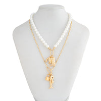 Thumbnail for Boho Layered Key Lock Boot Lucky Horseshoe Pendant Pearl Chain Necklace Set - ArtGalleryZen