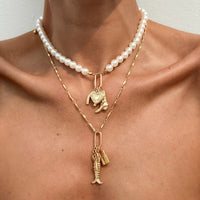 Thumbnail for Boho Layered Key Lock Boot Lucky Horseshoe Pendant Pearl Chain Necklace Set - ArtGalleryZen