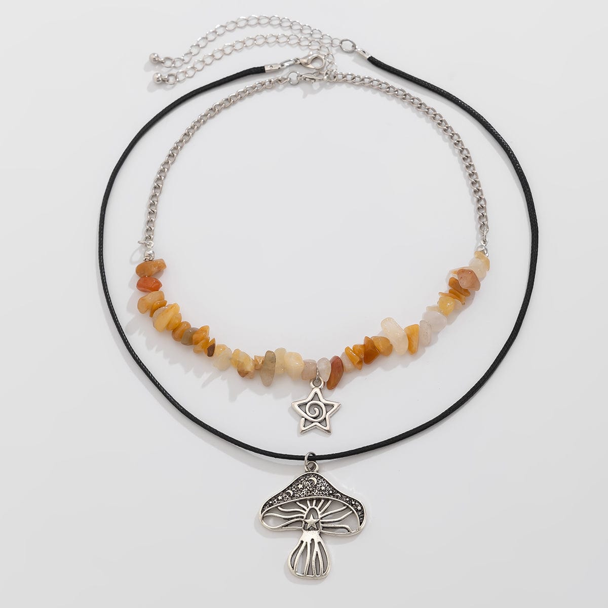 Boho Layered Mushroom Star Pendant Turquoise Stone Chain Necklace Set - ArtGalleryZen