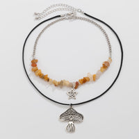 Thumbnail for Boho Layered Mushroom Star Pendant Turquoise Stone Chain Necklace Set - ArtGalleryZen