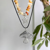 Thumbnail for Boho Layered Mushroom Star Pendant Turquoise Stone Chain Necklace Set