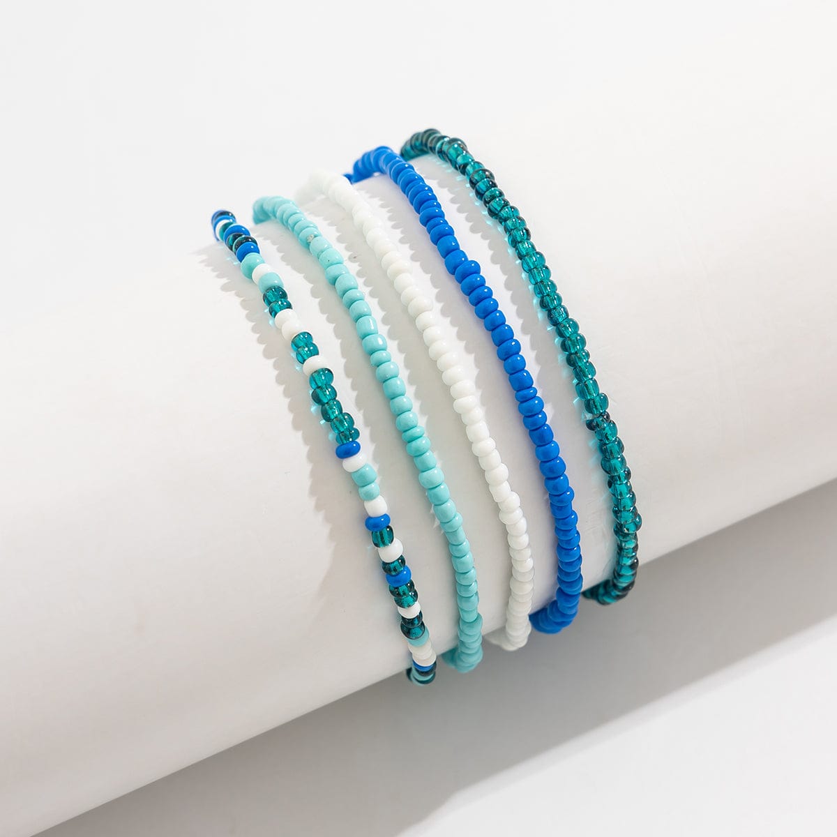 Boho Layered Ocean Style Crystal Beaded Stackable Anklet Set