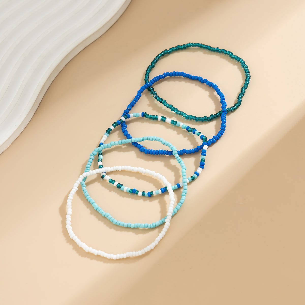 Boho Layered Ocean Style Crystal Beaded Stackable Anklet Set