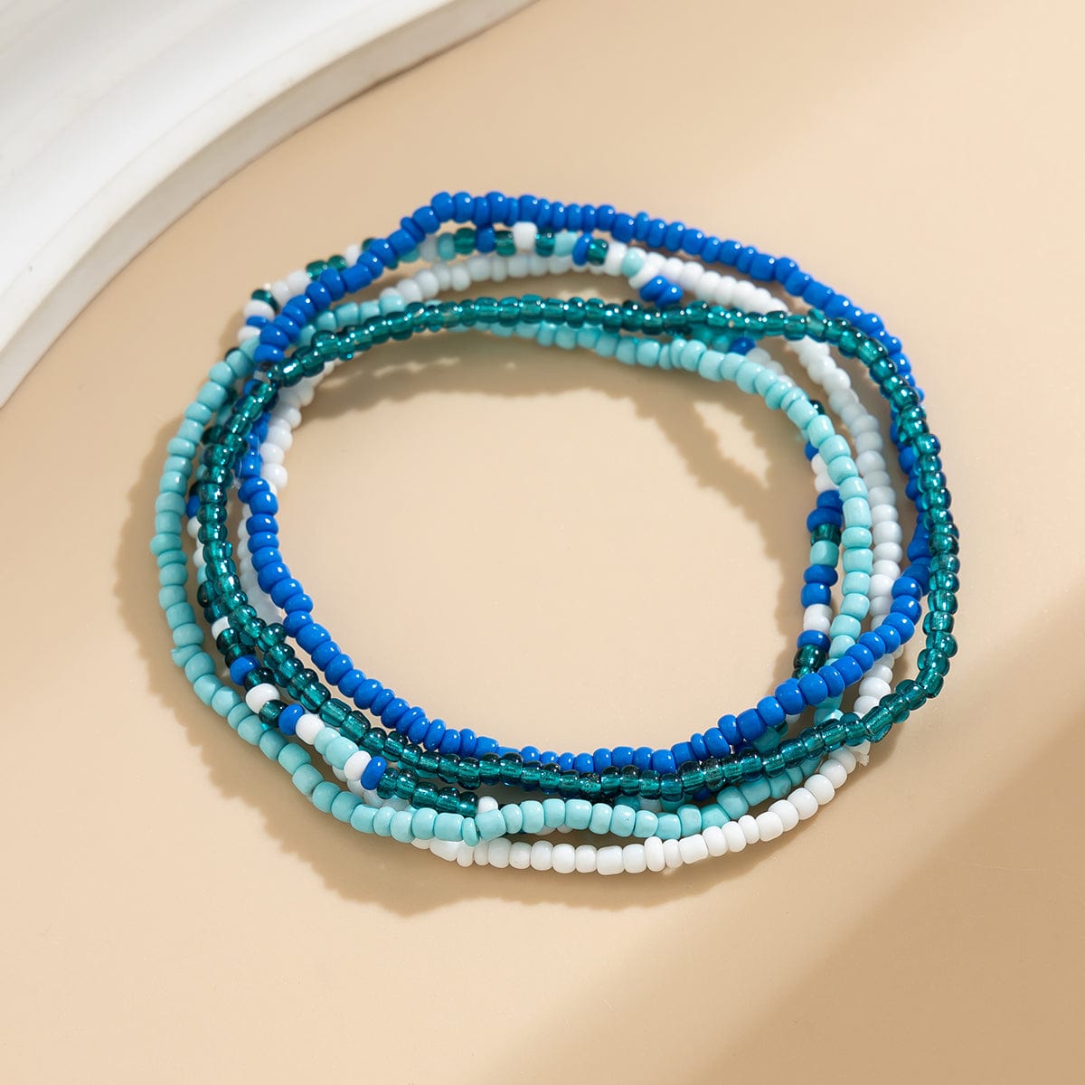 Boho Layered Ocean Style Crystal Beaded Stackable Anklet Set