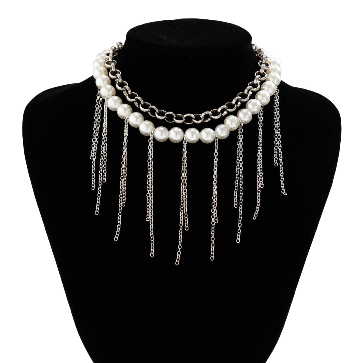 Boho Layered Pearl Chain Tassel Choker Necklace Set - ArtGalleryZen