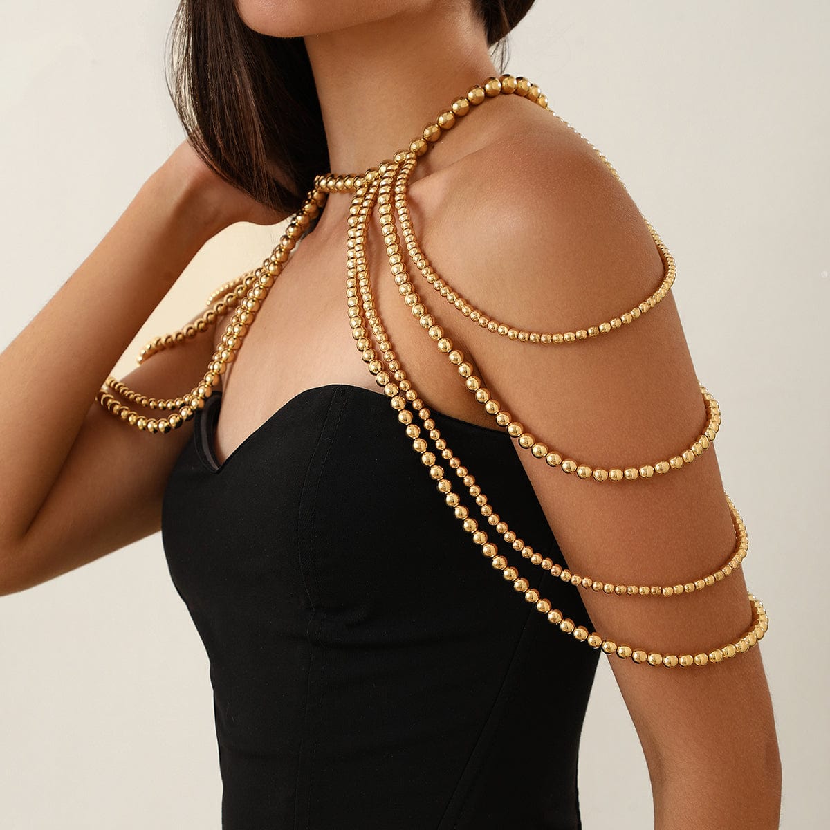 Boho Layered Pearl Gold Silver Tone Shoulder Necklace