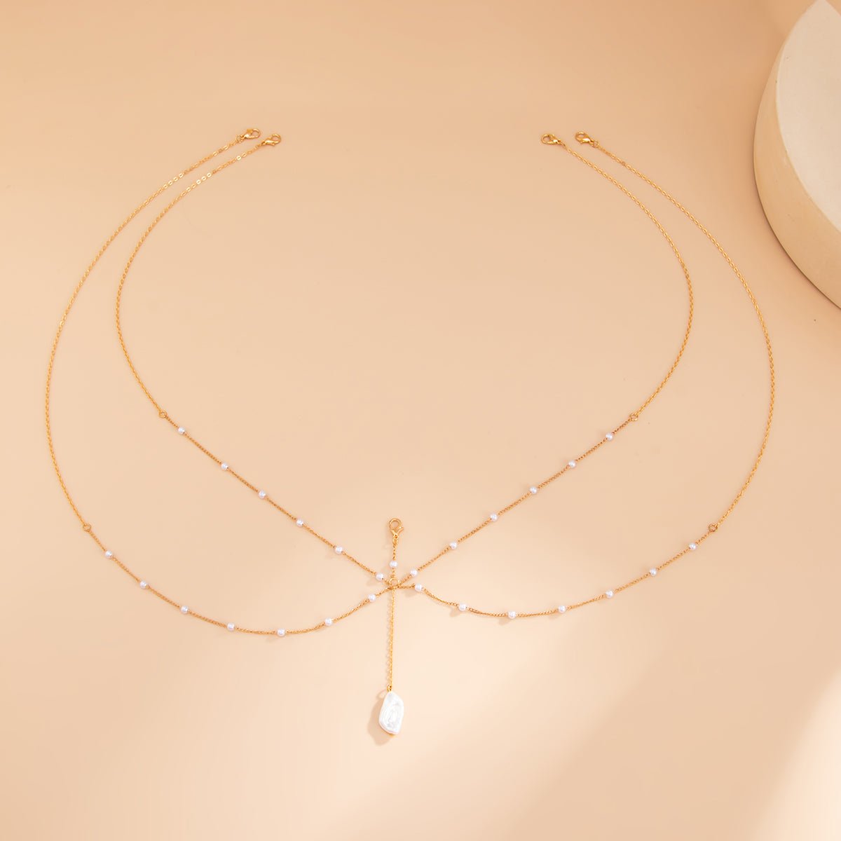 Boho Layered Pearl Pendant Bikini Body Chain - ArtGalleryZen