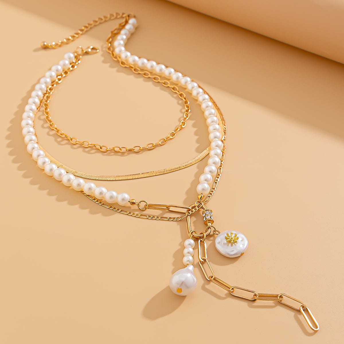 Boho Layered Pearl Tassel Herringbone Cable Chain Y Necklace - ArtGalleryZen