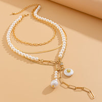 Thumbnail for Boho Layered Pearl Tassel Herringbone Cable Chain Y Necklace - ArtGalleryZen