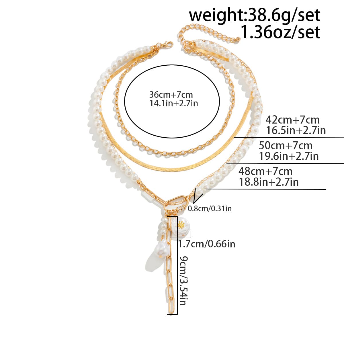 Boho Layered Pearl Tassel Herringbone Cable Chain Y Necklace - ArtGalleryZen