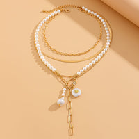 Thumbnail for Boho Layered Pearl Tassel Herringbone Cable Chain Y Necklace - ArtGalleryZen