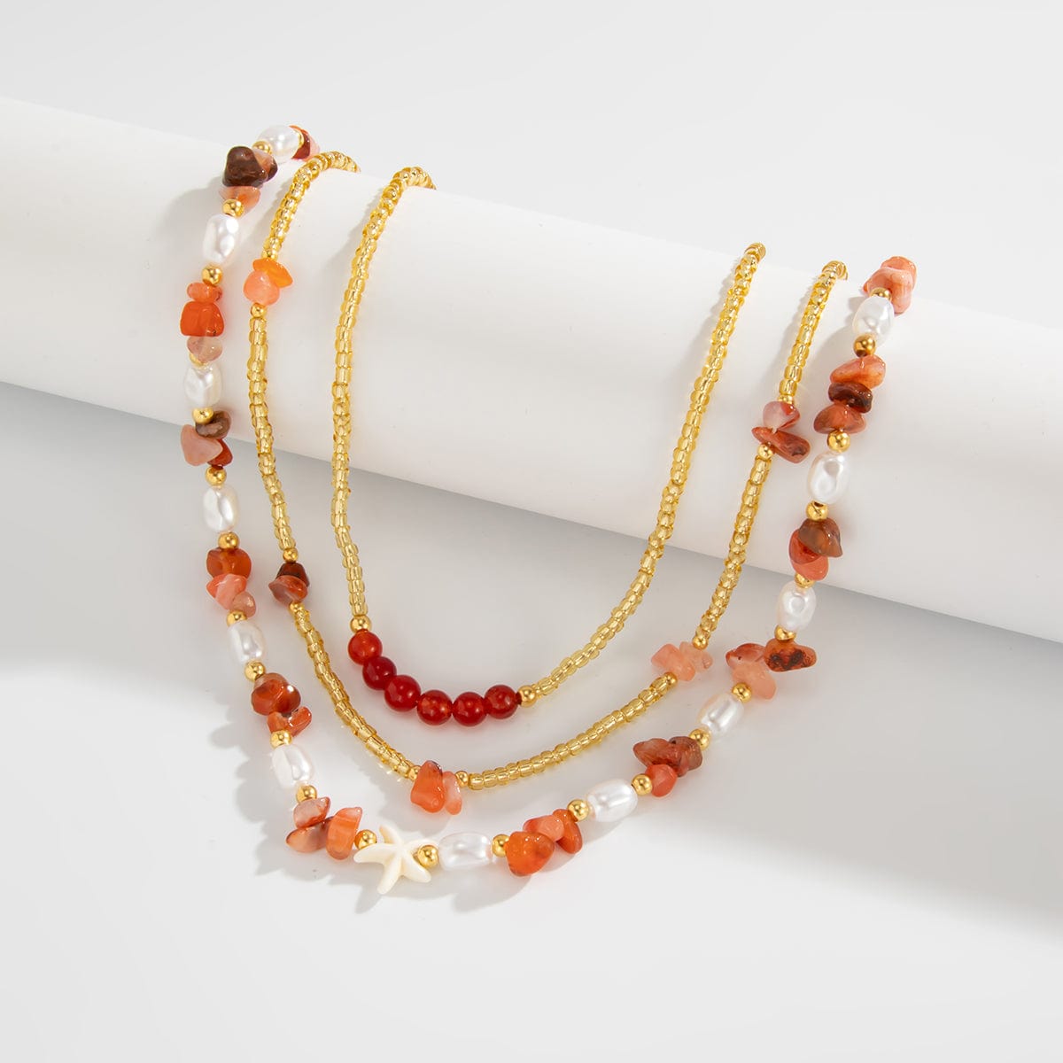 Boho Layered Pearl Turquoise Stone Seed Beaded Necklace Set - ArtGalleryZen