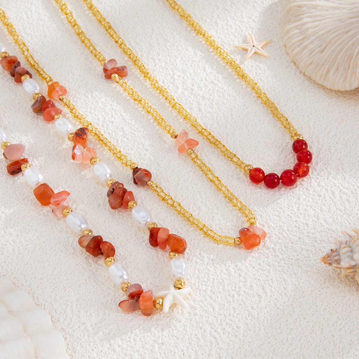 Boho Layered Pearl Turquoise Stone Seed Beaded Necklace Set - ArtGalleryZen