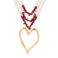 Thumbnail for Boho Layered Red Turquoise Pearl Chain Heart Pendant Choker Necklace - ArtGalleryZen