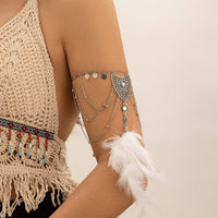 Thumbnail for Boho Layered Sequin Tassel Carved Pattern Feather Pendant Arm Chain