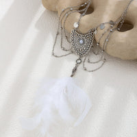 Thumbnail for Boho Layered Sequin Tassel Carved Pattern Feather Pendant Arm Chain