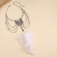 Thumbnail for Boho Layered Sequin Tassel Carved Pattern Feather Pendant Arm Chain