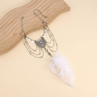 Thumbnail for Boho Layered Sequin Tassel Carved Pattern Feather Pendant Arm Chain