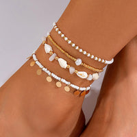 Thumbnail for Boho Layered Sequin Tassel Conch Turquoise Chain Seed Beaded Anklet Set