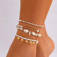 Thumbnail for Boho Layered Sequin Tassel Conch Turquoise Chain Seed Beaded Anklet Set