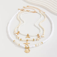 Thumbnail for Boho Layered Shell Starfish Mermaid Pendant Pearl Seed Bead Necklace Set - ArtGalleryZen