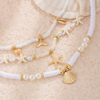 Thumbnail for Boho Layered Shell Starfish Mermaid Pendant Pearl Seed Bead Necklace Set - ArtGalleryZen