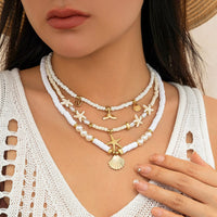 Thumbnail for Boho Layered Shell Starfish Mermaid Pendant Pearl Seed Bead Necklace Set - ArtGalleryZen