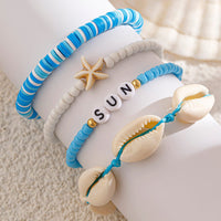 Thumbnail for Boho Layered Shell Starfish Polymer Clay Letter Beaded Bracelet Set - ArtGalleryZen