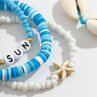 Thumbnail for Boho Layered Shell Starfish Polymer Clay Letter Beaded Bracelet Set - ArtGalleryZen