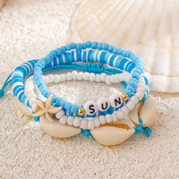 Thumbnail for Boho Layered Shell Starfish Polymer Clay Letter Beaded Bracelet Set