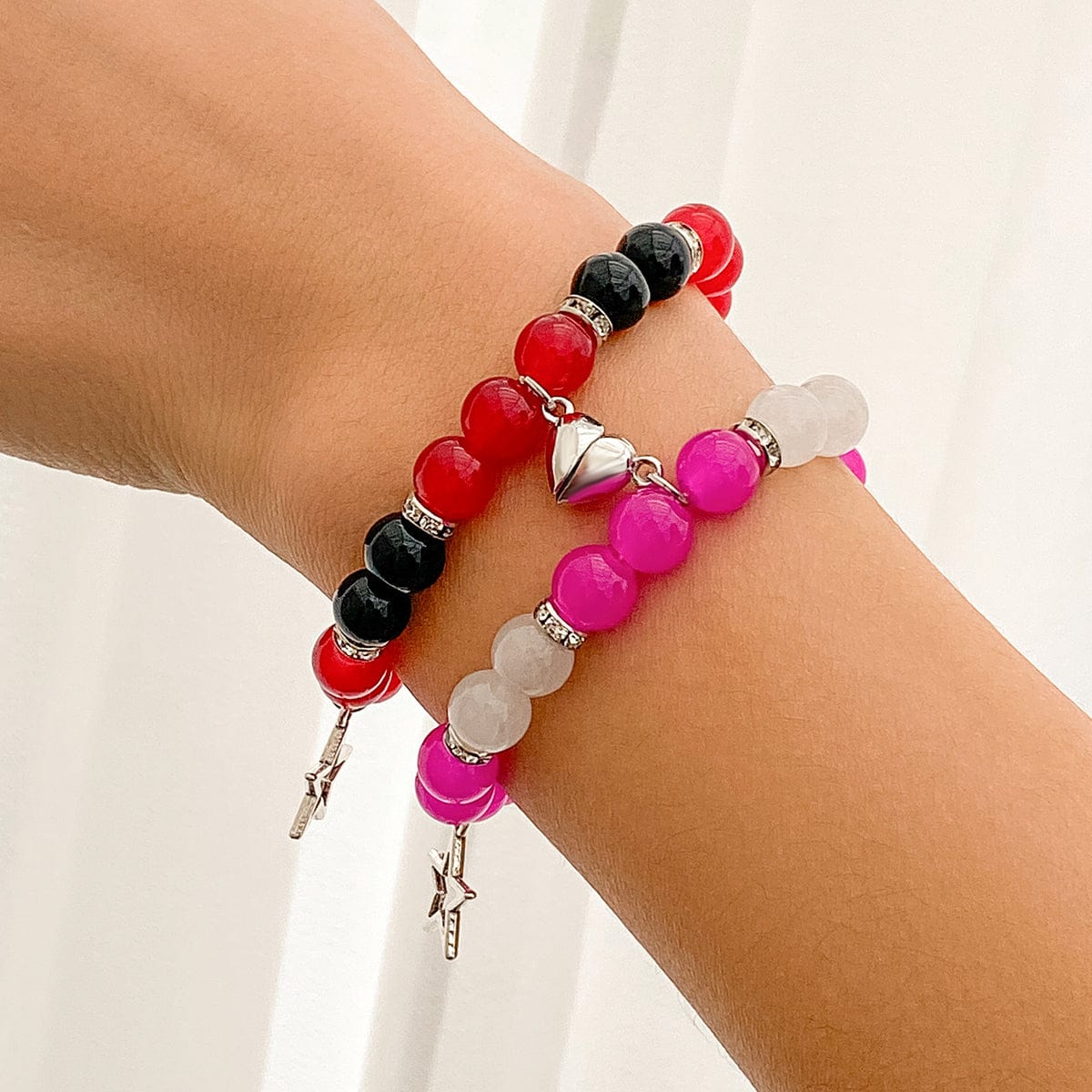 Magnetic Star Heart Charm Agate Matching Bracelet Set