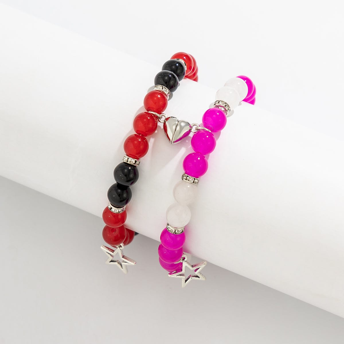 Magnetic Star Heart Charm Agate Matching Bracelet Set