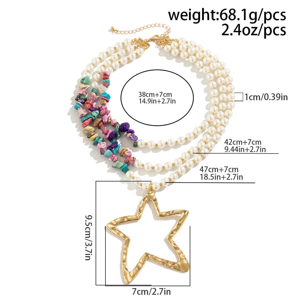 Boho Layered Star Pendant Turquoise Pearl Chain Necklace - ArtGalleryZen