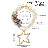 Thumbnail for Boho Layered Star Pendant Turquoise Pearl Chain Necklace - ArtGalleryZen