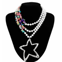 Thumbnail for Boho Layered Star Pendant Turquoise Pearl Chain Necklace - ArtGalleryZen