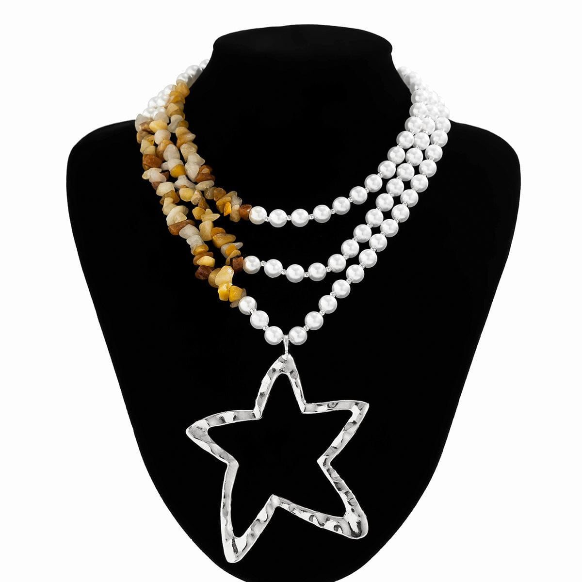 Boho Layered Star Pendant Turquoise Pearl Chain Necklace - ArtGalleryZen