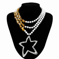 Thumbnail for Boho Layered Star Pendant Turquoise Pearl Chain Necklace - ArtGalleryZen