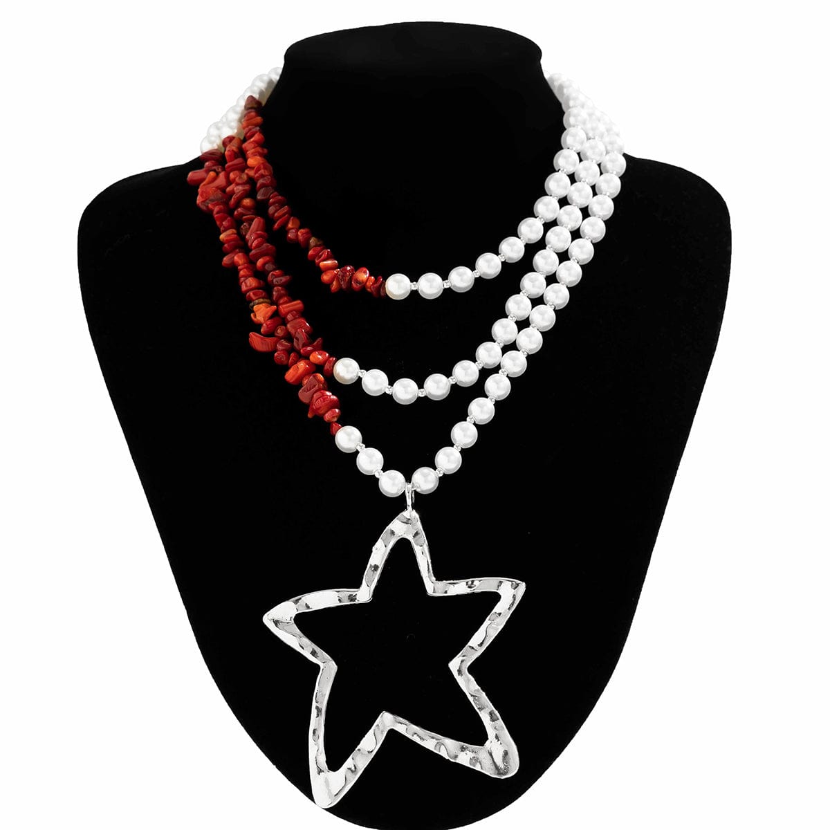 Boho Layered Star Pendant Turquoise Pearl Chain Necklace - ArtGalleryZen