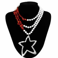 Thumbnail for Boho Layered Star Pendant Turquoise Pearl Chain Necklace - ArtGalleryZen